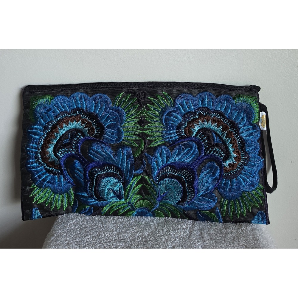 Sam Well Floral Clutch Black Blue Green Boho Purse Handbag Evening Bag Embroider